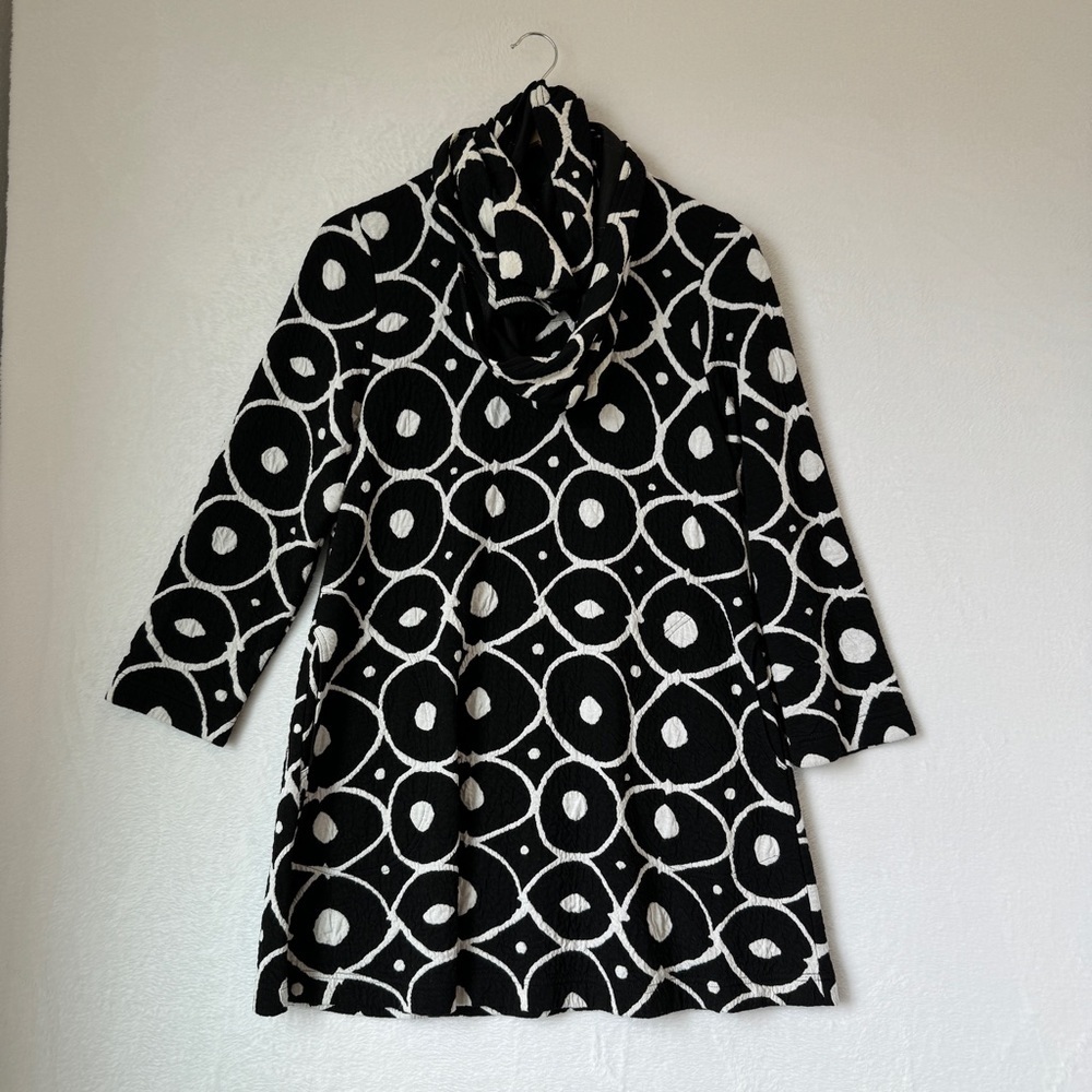 Aino Finland Black White Geometric Print Long Sleeve Tunic‎ Scarf Top Size Small